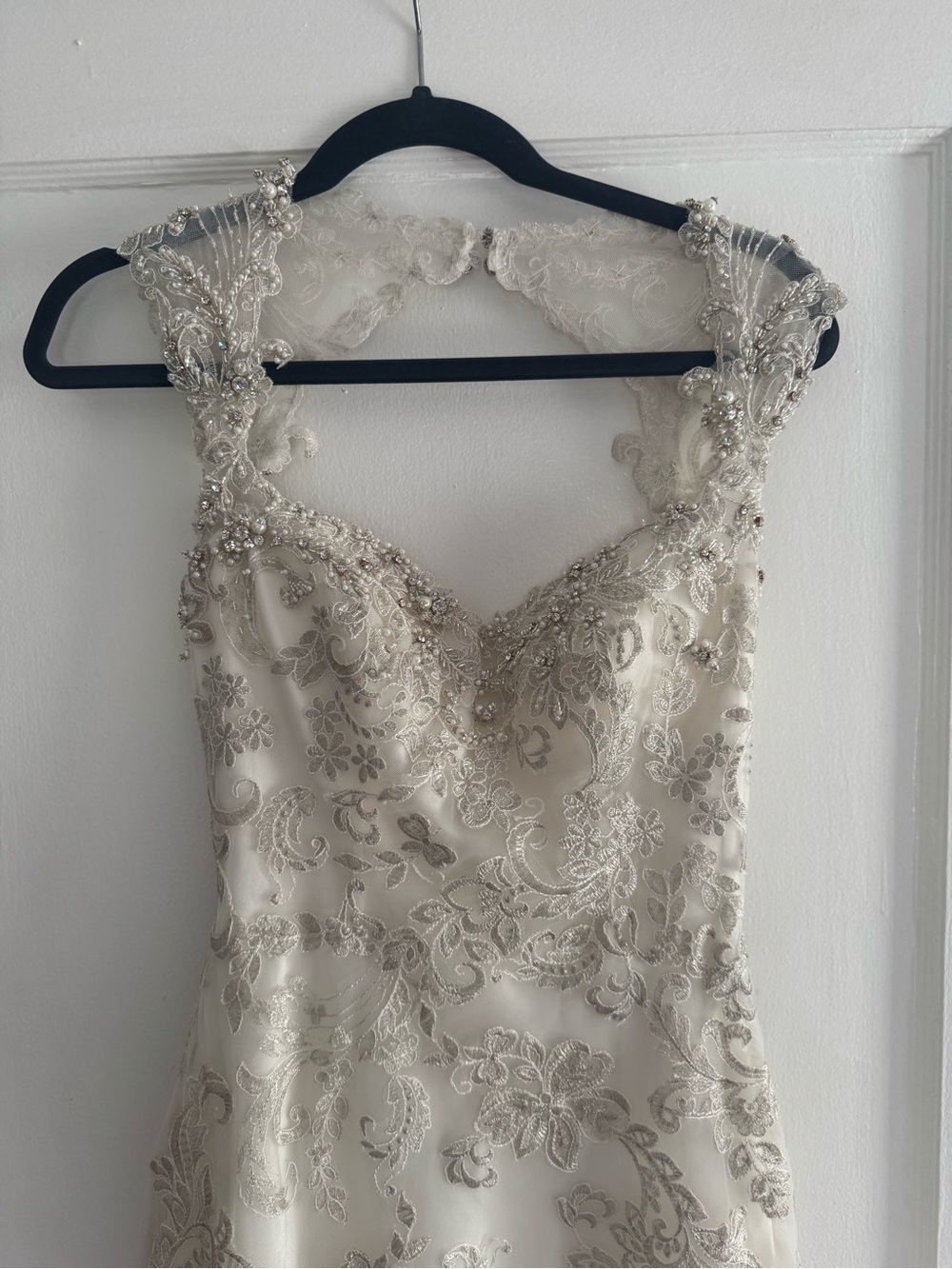 Maggie Sottero Ivory and Silver Beaded Lace Wedding Dress